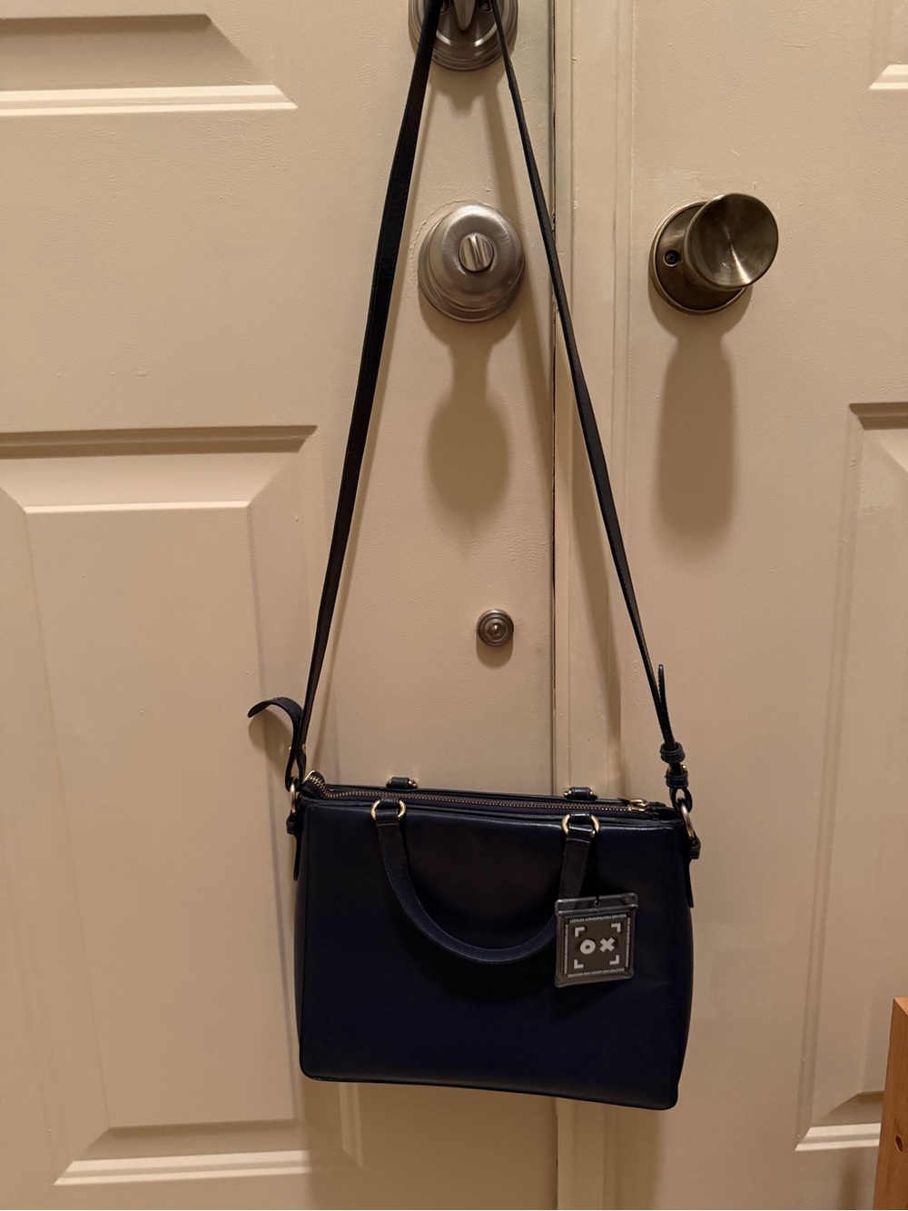 Salvatore Ferragamo Navy Crossbody Satchel with Top Handles